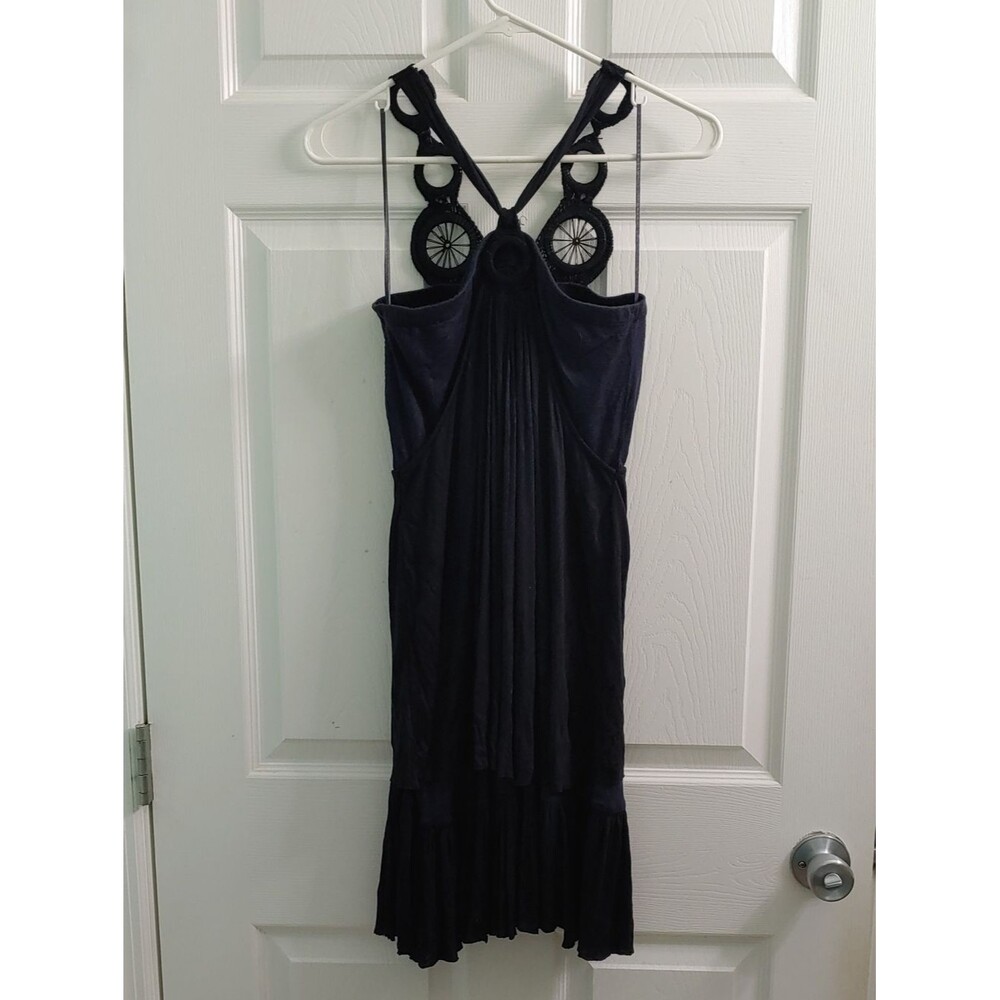 Free People Dress Women's M Black Crochet Sleeveless Boho Blue Bandeau